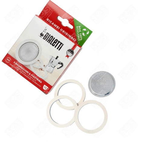 KIT 3 DICHTUNGEN UND 12-TASSEN-MOKA-ORIGINALPLATTE KAFFEEMASCHINE, ESPRESSOMASCHINE - 0800006, 0800036