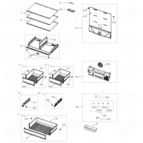 ABLAGE, REGAL (KÜHLSCHRANKTEIL) ORIGINAL KÜHLSCHRANK, GEFRIERSCHRANK - DA97-16480C 