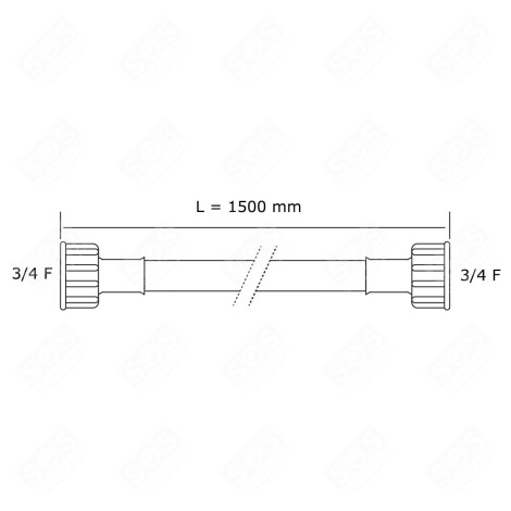 UNIVERSELLER WASSERZULAUFSCHLAUCH MIT GERADEN ANSCHLÜSSEN (L1500MM 3/4 F X 3/4 F) WASCHMASCHINE - 3666356132375