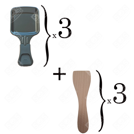 SET MIT 3 RACLETTE-SCHALEN UND 3 HOLZSPACHTELN FÜR PFÄNNCHEN, RACLETTE-SPATEL RACLETTE, TISCHGRILL, WOK - AS306002, AS306003
