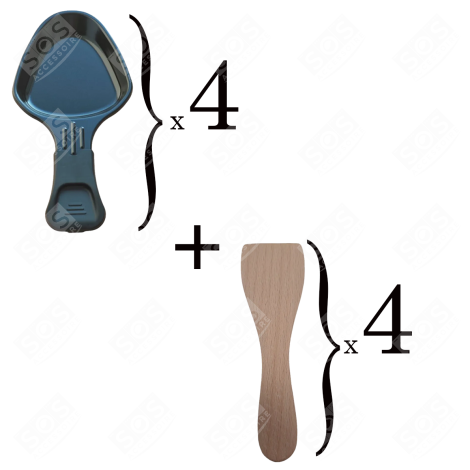 LOT DE 4 COUPELLES À RACLETTE ET 4 PELLES EN BOIS POUR POÊLON, SPATULE RACLETTE RACLETTE, TISCHGRILL, WOK - AS306001, AS306003