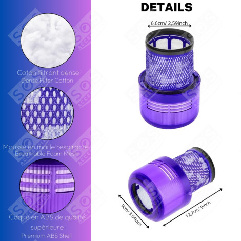 HEPA-FILTER KOMPATIBEL MIT V11 V12 V15 MIT REINIGUNGSBÜRSTE STAUBSAUGER - 970013-02, 970013-02