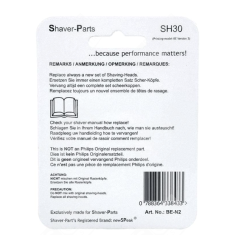 TETES RASOIR SH30 RASIERAPPARAT, HAARSCHNEIDEMASCHINE - SH3050