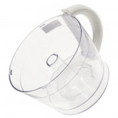 Schüssel aus transparentem Kunststoff und geschlossenem weißem Griff