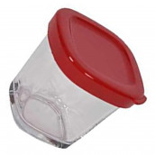 Glas mit rotem Deckel